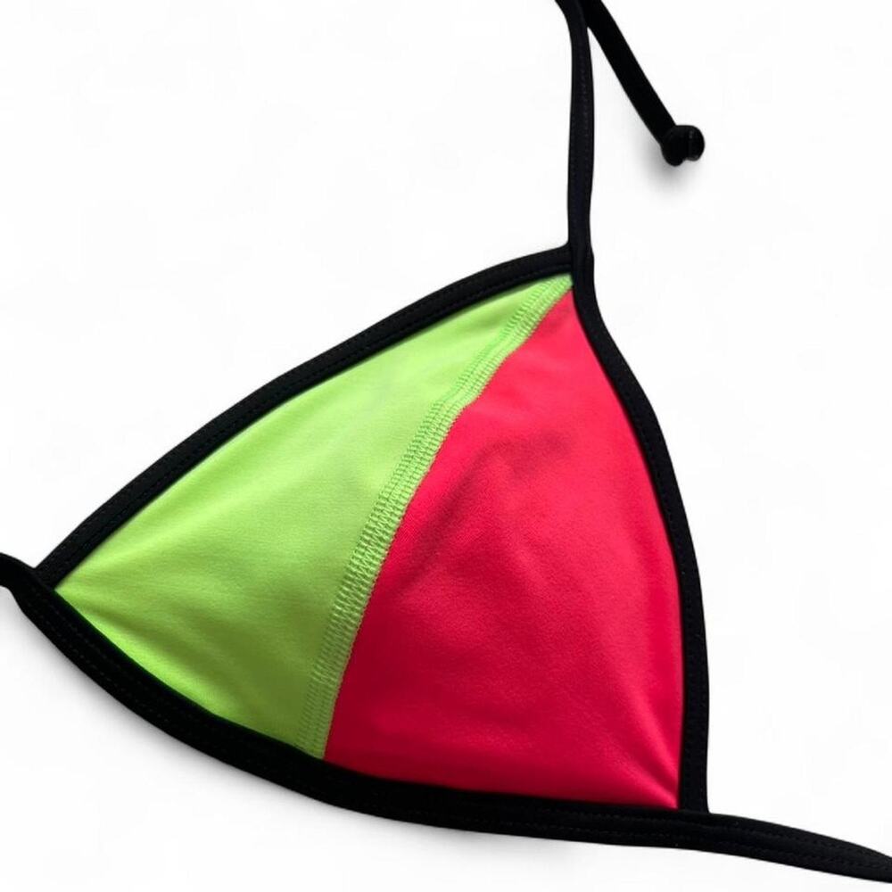 Victoria’s Secret PINK Neon Colorblock Triangle Bikini Top Y2K Swim Halter Tie - Picture 2 of 4